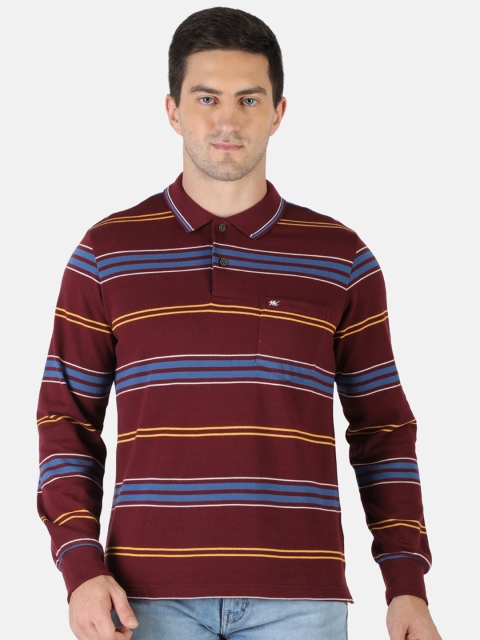 

Monte Carlo Men Maroon Striped Polo Collar Pockets T-shirt
