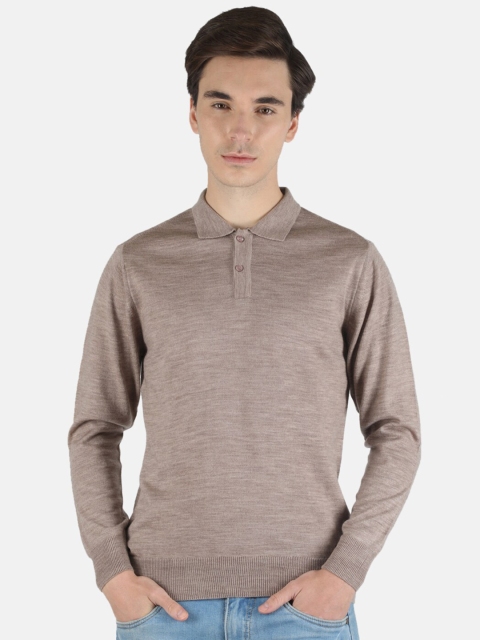 

Monte Carlo Men Brown Striped Polo Collar Wool T-shirt