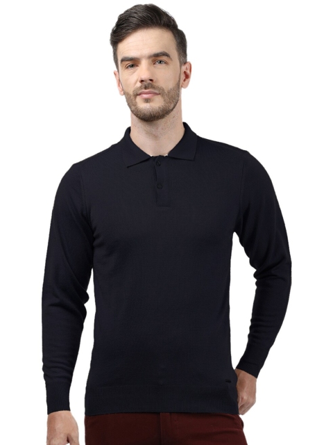 

Monte Carlo Men Navy Blue Solid Wool Polo Collar T-shirt