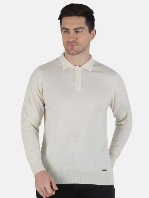 

Monte Carlo Men Off White Polo Collar Wool T-shirt