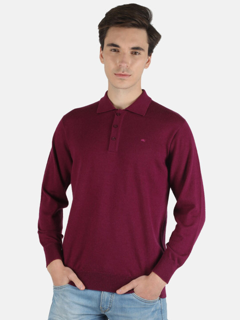 

Monte Carlo Men Purple Polo Collar Wool T-shirt
