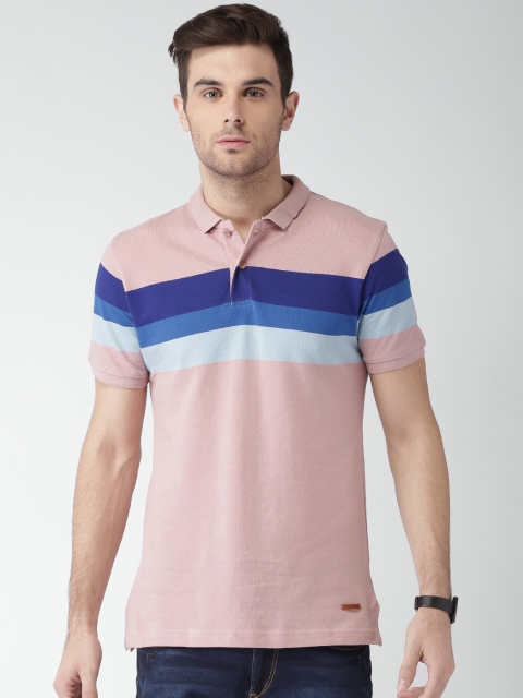 

Mast & Harbour Men Pink Striped Polo Collar T-shirt
