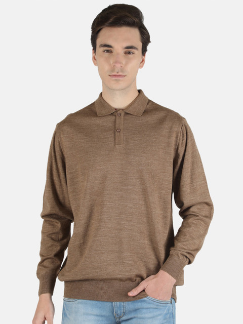 

Monte Carlo Men Khaki Solid Polo Collar Wool T-shirt