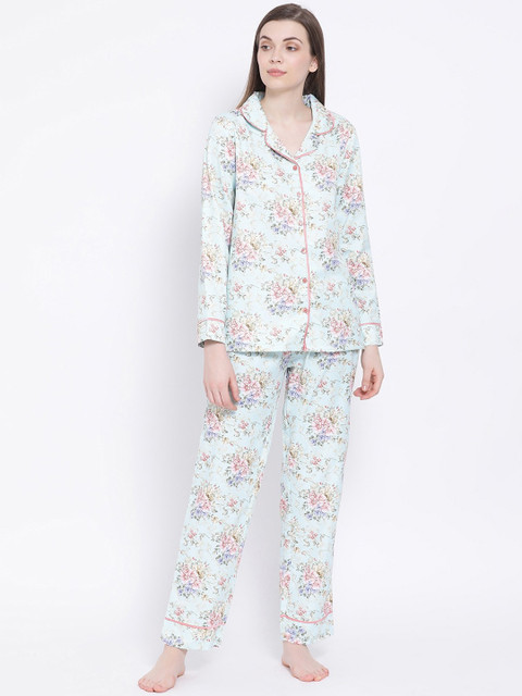 

Kanvin Women Sea Green & Pink Floral Printed Night Suits