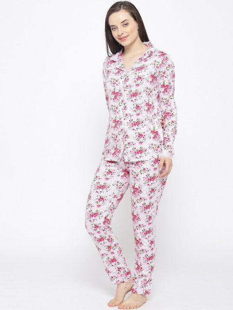

Kanvin Women Pink & White Floral Printed Night Suits