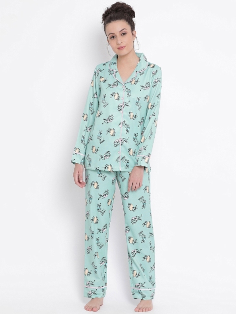 

Kanvin Women Green & Grey Printed Night suit