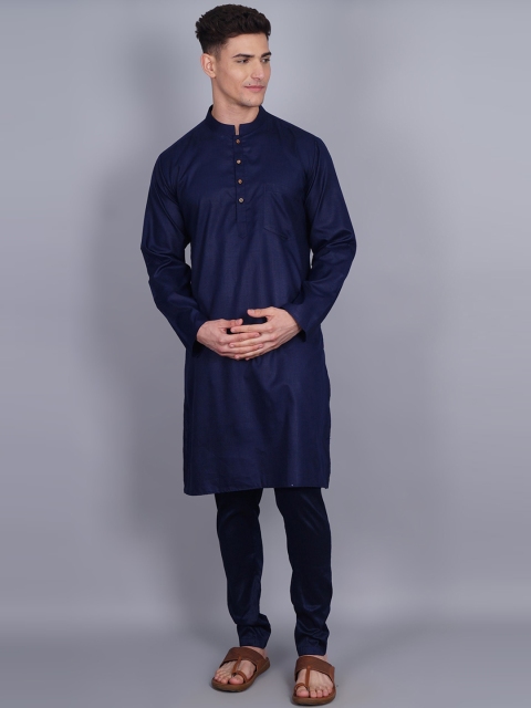 

GRACIT Men Navy Blue Solid Dupion Silk Kurta With Churidar