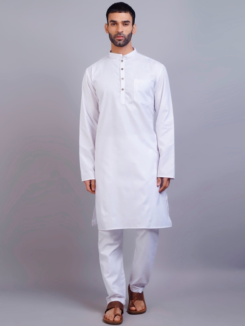 

GRACIT Men White Cotton Silk Kurta With Pyjamas