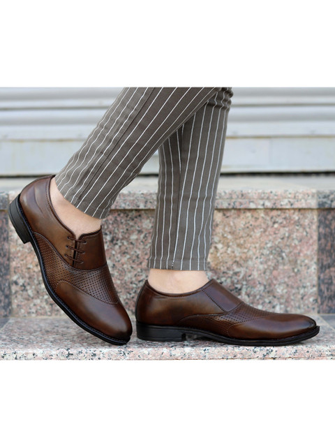 

FOUR STAR TRUCK SALES Men Brown Solid Formal Slip-Ons