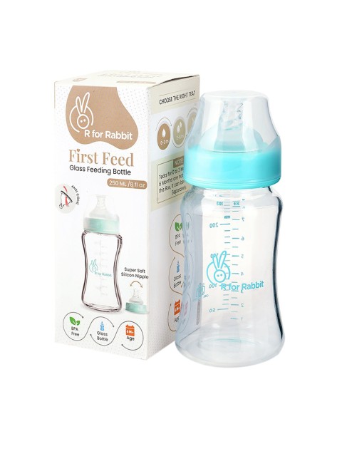 

R for Rabbit Infant Kids Sea Green Glass Feeding Bottle - 250 ml