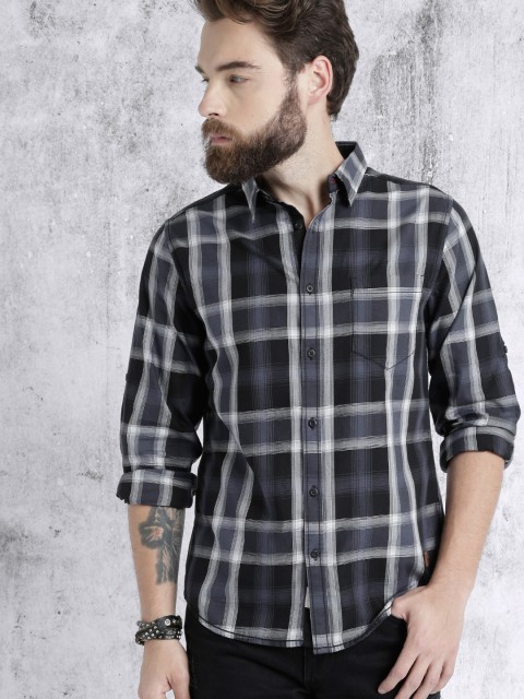 

Roadster Grey & Black Checked Casual Shirt