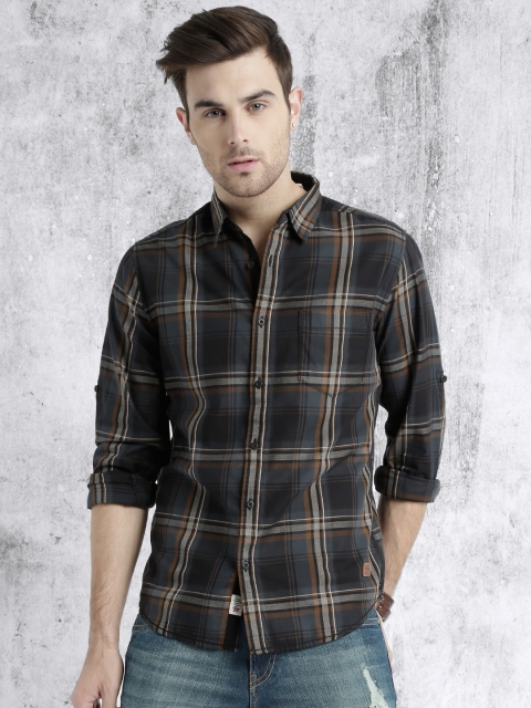 

Roadster Brown & Black Checked Casual Shirt