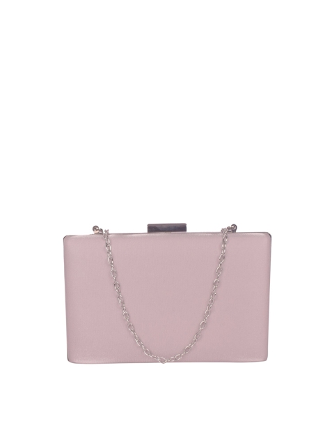 

Bagkok Women Silver-Toned & Pink Solid Suede Box Clutch