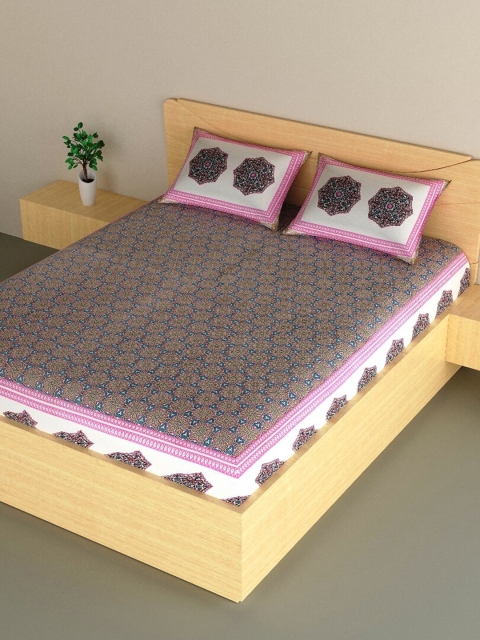 

Aura Purple & Blue Ethnic Motifs 200 TC 1 King Bedsheet with 2 Pillow Covers