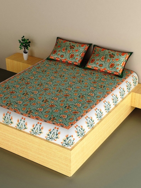 

Aura Orange & Green Ethnic Motifs 200 TC 1 King Bedsheet with 2 Pillow Covers