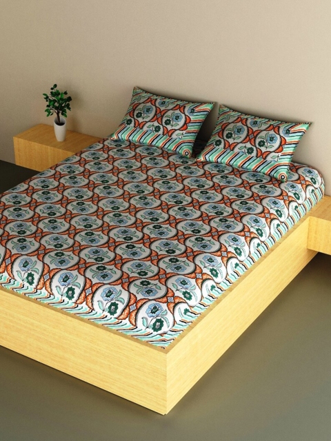 

Aura Orange & Blue Ethnic Motifs 200 TC 1 King Bedsheet with 2 Pillow Covers