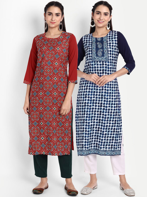 

Ethnic basket Women Pack Of 2 Printed Crepe Kurta, Blue