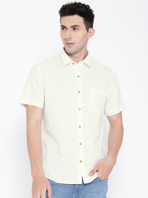 

John Players Men White & Blue Printed Casual Shirt