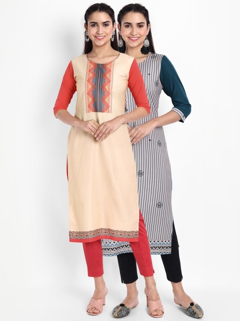 

Ethnic basket Pack of 2 Women Ethnic Motifs Printed Crepe Kurta, Multi