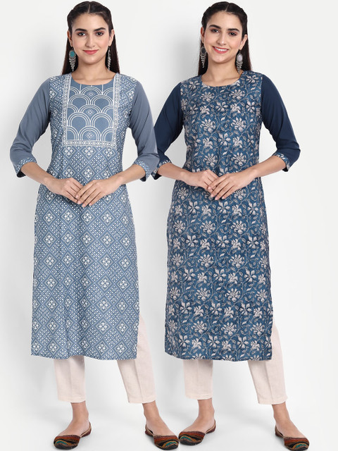 

Ethnic basket Women Pack Of 2 Kurtas, Blue