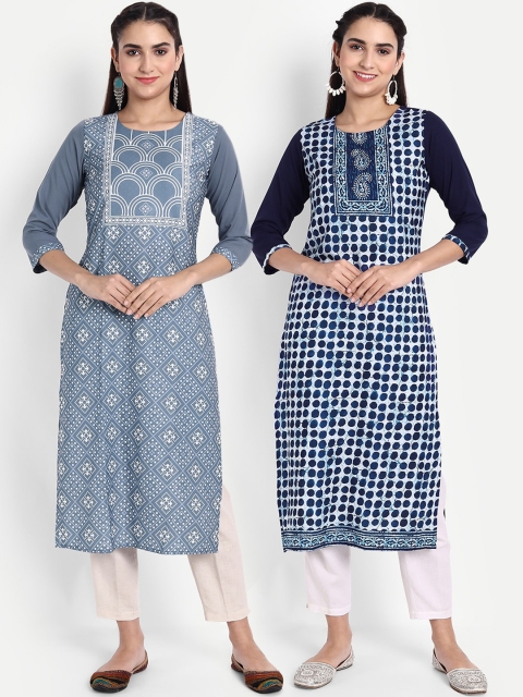 

Ethnic basket Women Multicoloured Embroidered Thread Work Floral Crepe Kurta, Multi