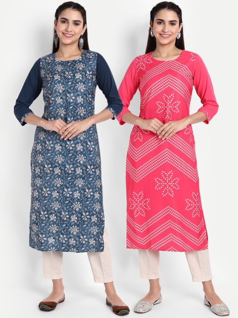

Ethnic basket Women Pack of 2 Ethnic Motifs Printed Crepe Kurta, Blue