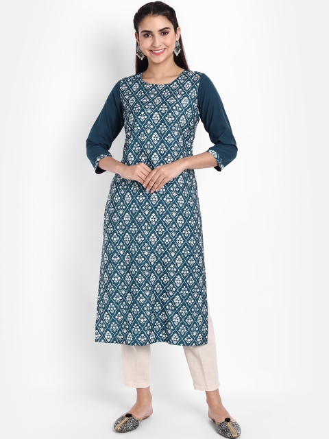 

Ethnic basket Women Blue Printed Crepe Kurta