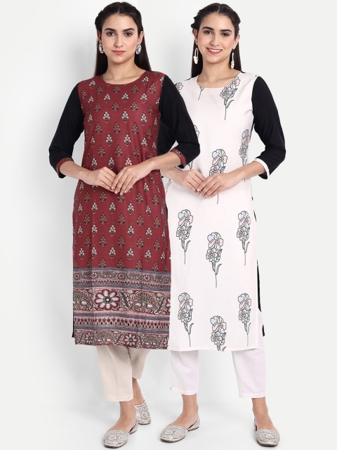 

Ethnic basket Women Pack of 2 Ethnic Motifs Printed Crepe Kurta, Maroon