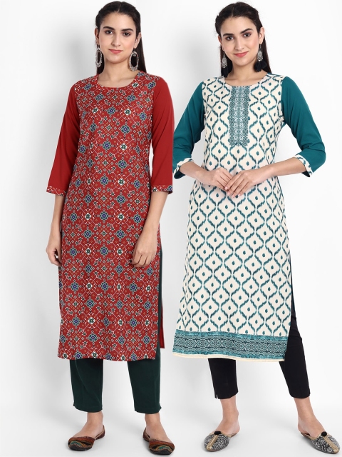 

Ethnic basket Women Pack Of 2 Printed Crepe Kurta, Red