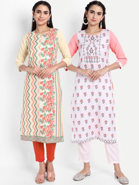 

Ethnic basket Women Pack of 2 Ethnic Motifs Printed Crepe Kurta, Yellow