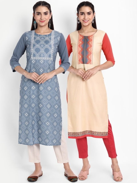 

Ethnic basket Women Pack Of 2 Digital Print Straight Kurta, Multi