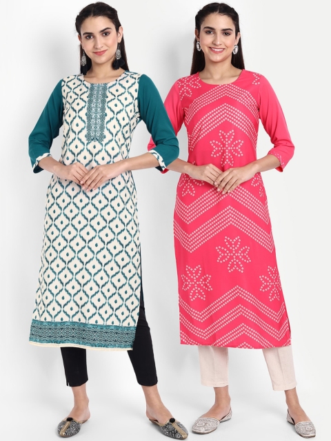 

Ethnic basket Women Pack of 2 Ethnic Motifs Printed Crepe Kurta, Pink