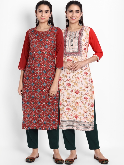 

Ethnic basket Women Pack Of 2 Printed Crepe Kurta, Red