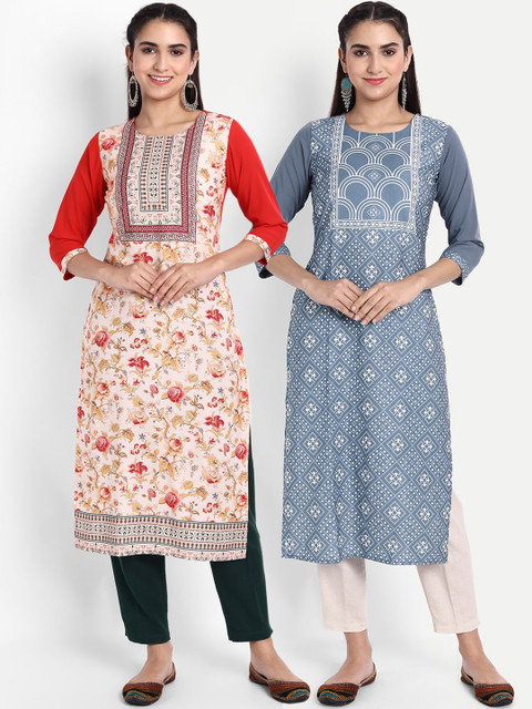 

Ethnic basket Women Pack Of 2 Digital Print Straight Kurta, Multi