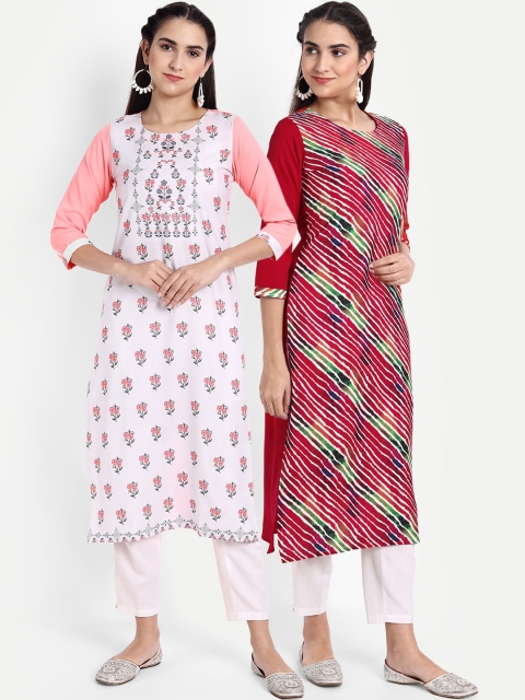 

Ethnic basket Women Pack Of 2 White & Maroon Ethnic Motifs Printed Kurta