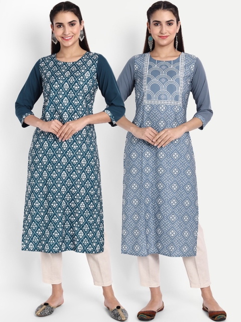 

Ethnic basket Women Pack of 2 Geometric Printed Floral Crepe Kurta, Multi