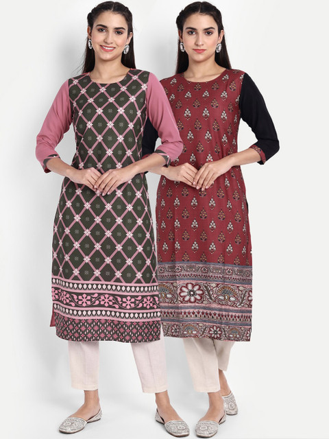 

Ethnic basket Women Pack Of 2 Digital Print Straight Kurta, Multi