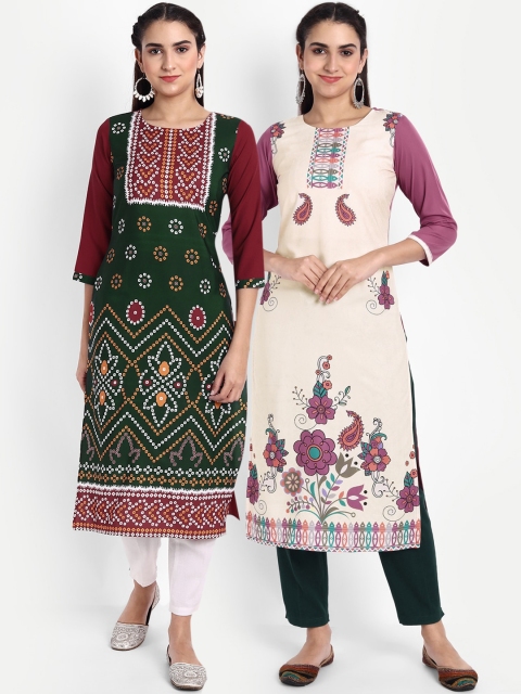 

Ethnic basket Women Multicoloured Geometric Printed Floral Crepe Kurta, Multi