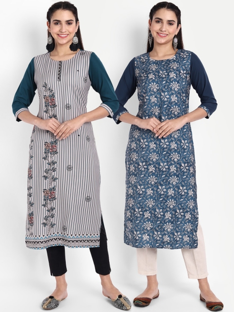 

Ethnic basket Women Pack Of 2 Printed Crepe Kurta, Blue