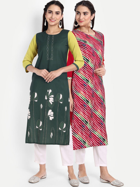 

Ethnic basket Women Pack of 2 Printed Crepe Kurta, Multi