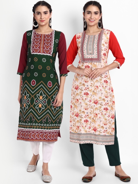 

Ethnic basket Women Set of 2 Ethnic Motifs Printed Crepe Kurta, Multi