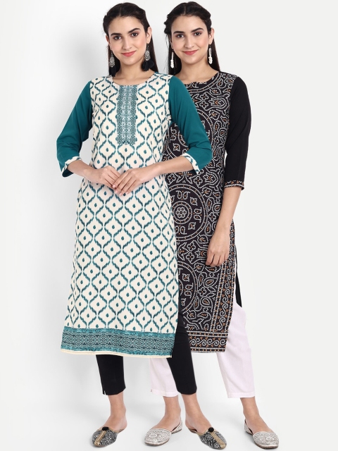 

Ethnic basket Women Pack Of 2 Bandhani Kurtas, Teal