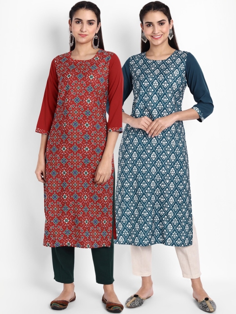 

Ethnic basket Women Pack Of 2 Digital Print Straight Kurta, Multi