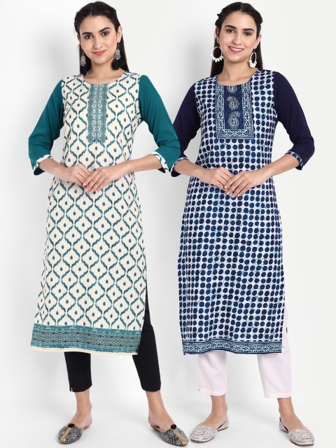 

Ethnic basket Women Pack of 2 Embroidered Thread Work Floral Crepe Kurta, Multi