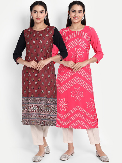 

Ethnic basket Pack of 2 Women Ethnic Motifs Printed Crepe Kurta, Multi