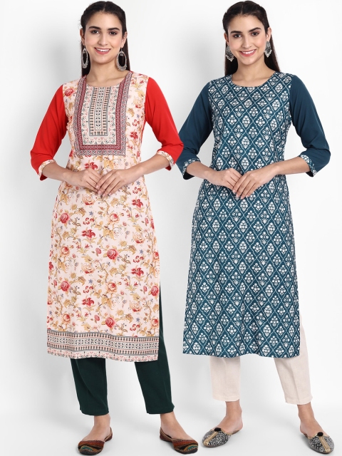 

Ethnic basket Women Multicoloured Geometric Printed Floral Crepe Kurta, Multi