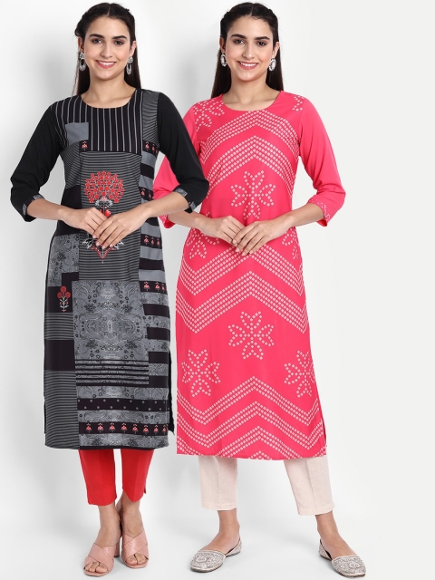 

Ethnic basket Women Pack Of 2 Bandhani Kurtas, Black