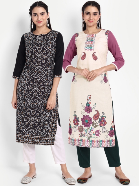 

Ethnic basket Women Pack of 2 Ethnic Motifs Printed Crepe Kurta, Black