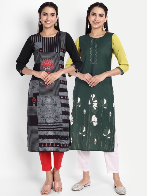 

Ethnic basket Pack of 2 Women Ethnic Motifs Printed Crepe Kurta, Green