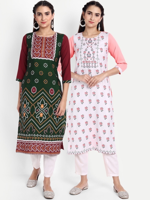 

Ethnic basket Women Pack Of 2 Bandhani Kurtas, Multi